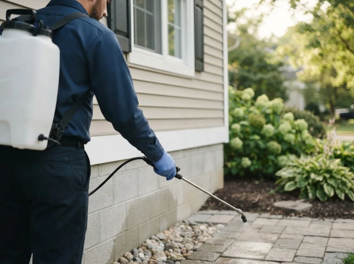 Pest control technician inspecting a home in Whitesboro, TX